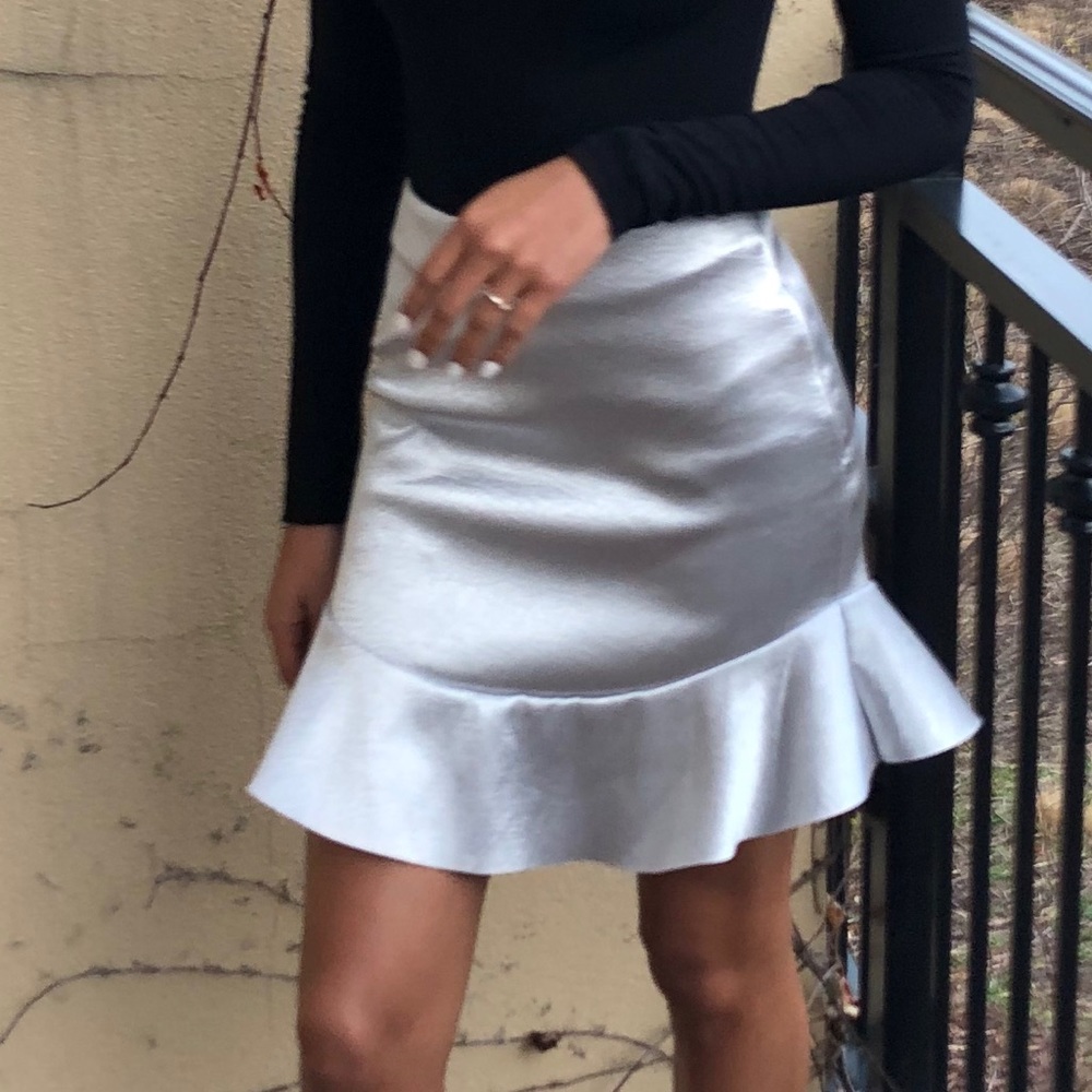 Silver Peplum Mini Skirt